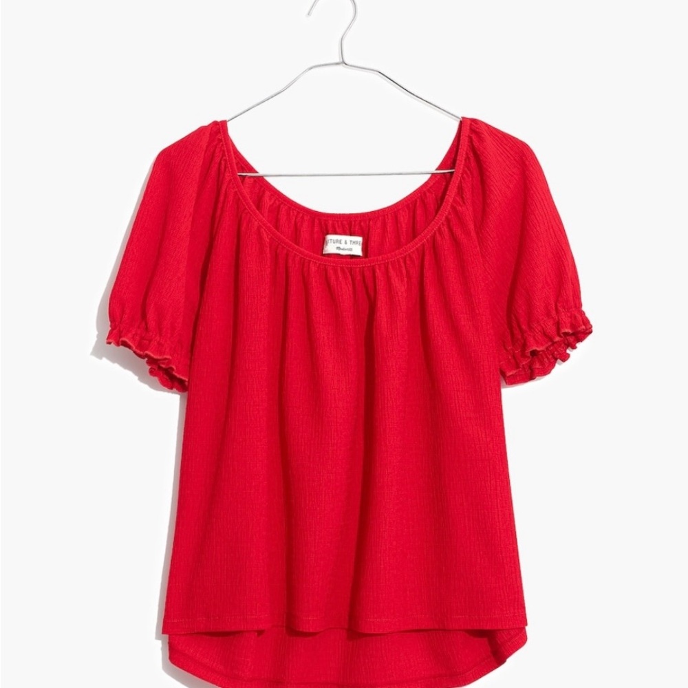 Madewell Texture & Thread red short-sleeve peasant blouse size xxs
